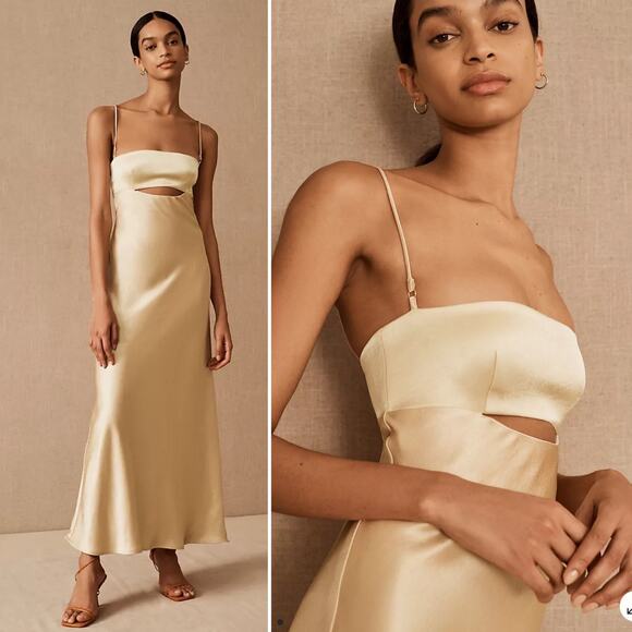Bec & Bridge Carrie Maxi Dress Yellow Cutout Satin Slip Gown Sleeveless 10 US - Picture 1 of 13